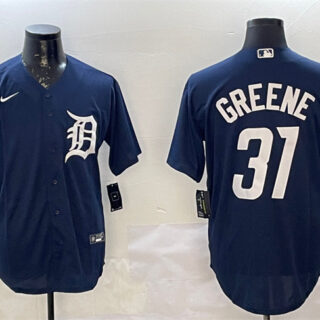 Men's Detroit Tigers #31 Riley Greene Navy Cool Base Stitched Baseball Jersey