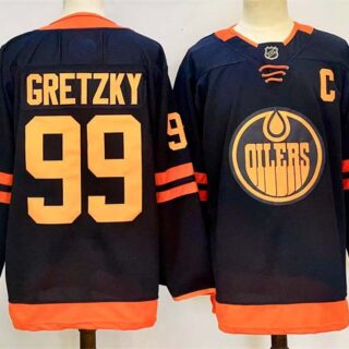 Men's Edmonton Oilers #99 Wayne Gretzky Navy 2024-25 C Patch Stitched Jersey