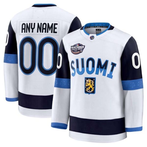 Men's Finland Active Player Custom White 2025 4 Nations Face-Off Premium Stitched Jersey