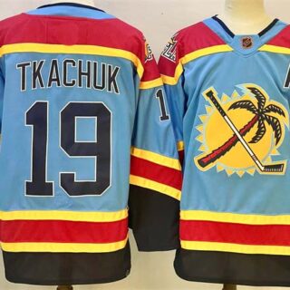 Men's Florida Panthers #19 Matthew Tkachuk Blue 2024-25 Reverse Retro With A Patch Stitched Hockey Jersey