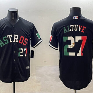 Men's Houston Astros #27 Jose Altuve Black Mexico With World Serise Champions Patch Cool Base Stitched Baseball Jersey