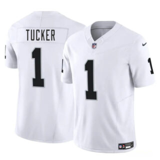 Men's Las Vegas Raiders #1 Tre Tucker White 2025 F.U.S.E. Vapor Stitched Football Jersey