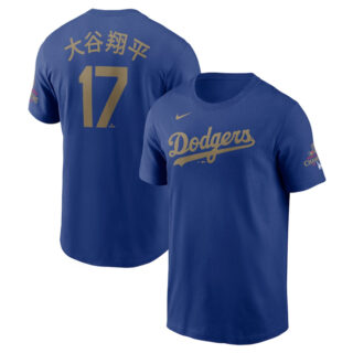 Men's Los Angeles Dodgers #17 大谷翔平 Royal 2025 Gold Collection Kanji Name & Number T-Shirt