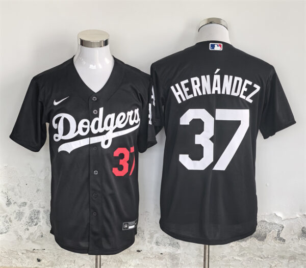 Men's Los Angeles Dodgers #37 Teoscar Hernandez Black Cool Base Stitched Baseball Jersey