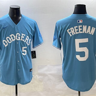Men's Los Angeles Dodgers #5 Freddie Freeman Light Blue Limited Stitched Baseball Jersey
