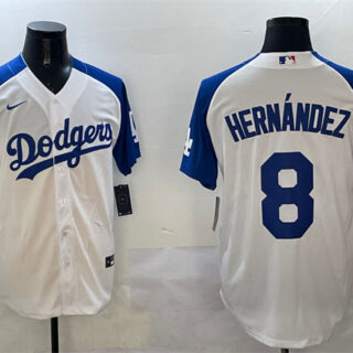 Men's Los Angeles Dodgers #8 Enrique Hernandez White Blue Cool Base Stitched Baseball Jersey