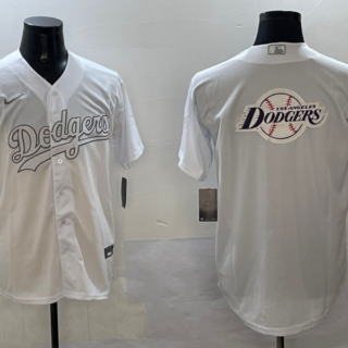 Men's Los Angeles Dodgers Team Big Logo White Cool Base Stitched Baseball Jerseys