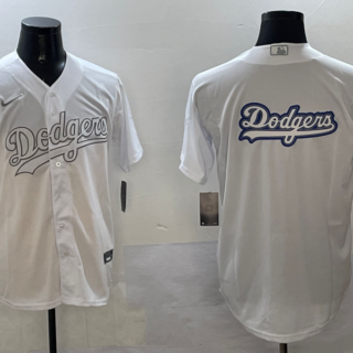 Men's Los Angeles Dodgers Team Big Logo White Cool Base Stitched Baseball Jersey