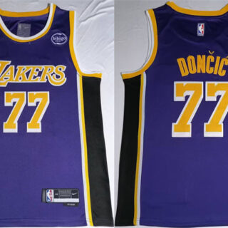 Men's Los Angeles Lakers #77 Luka Doncic Puple 2024 25 Stitched Basketball Jersey