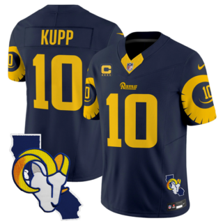 Men's Los Angeles Rams #10 Cooper Kupp Navy 2025 4-Star C Patch F.U.S.E. V2 Limited Stitched Football Jersey