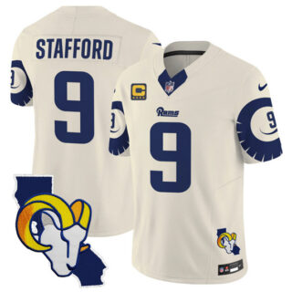 Men's Los Angeles Rams #9 Matthew Stafford Bone 2025 4-Star C Patch F.U.S.E. V2 Limited Stitched Football Jersey
