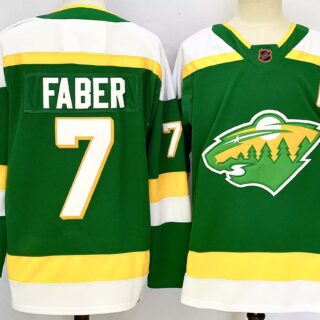 Men's Minnesota Wild #7 Brock Faber Green 2024-25 Alternate With A Patch Stitched Hockey Jersey