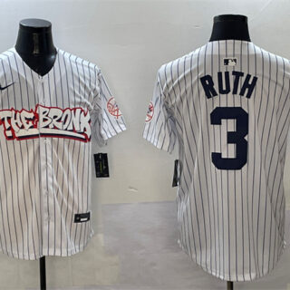 Men's New York Yankees #3 Babe Ruth White Bronx Graffiti Vapor Limited Stitched Baseball Jersey