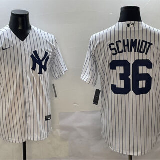 Men's New York Yankees #36 Clarke Schmidt White Cool Base Stitched Baseball Jersey