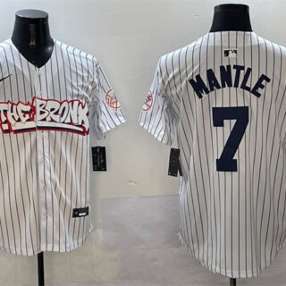 Men's New York Yankees #7 Mickey Mantle White Bronx Graffiti Vapor Limited Stitched Baseball Jersey