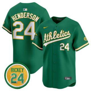 Men's Oakland Athletics #24 Rickey Henderson Green 2024 Limited With Rickey Henderson Patch Stitched Jersey