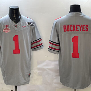 Men's Ohio State Buckeyes #1 Buckeyes Grey 2025 CFP Final With National Champions Patch F.U.S.E. Vapor Limited Stitched Football Jersey
