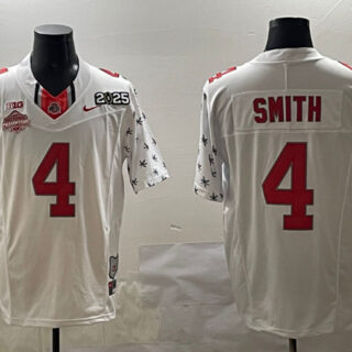 Men's Ohio State Buckeyes #4 Jeremiah Smith White 2025 CFP Final With National Champions Patch F.U.S.E. Vapor Limited Stitched Football Jersey