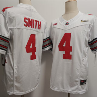 Men's Ohio State Buckeyes #4 Jeremiah Smith White 2025 Gold Logo F.U.S.E. Vapor Limited Stitched Football Jersey