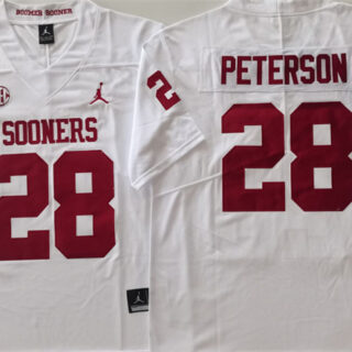 Men's Oklahoma Sooners #28 Adrian Peterson White Stitched Jersey