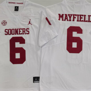 Men's Oklahoma Sooners #6 Baker Mayfield White Stitched Jersey