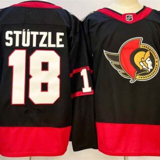 Men's Ottawa Senators #18 Tim Stutzle Black 2024-25 Home Stitched Hockey Jersey