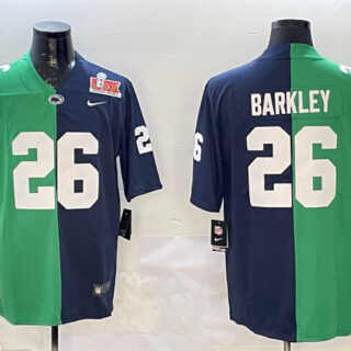 Men's Philadelphia Eagles #26 Saquon Barkley Green & Navy Split 2025 Super Bowl LIX Patch Vapor Untouchable Limited Stitched Football Jersey