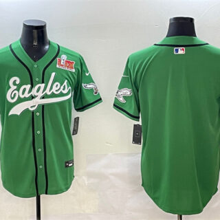 Men's Philadelphia Eagles Blank Green 2025 Super Bowl LIX Patch Stitched Baseball Jersey