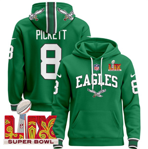 Men's Philadelphia Eagles Super Bowl LIX Patch Pullover Hoodie - All Stitched Kelly Green Kenny Pickett 8