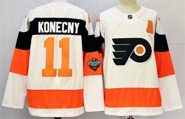 Men's Philadelphia Flyers #11 Travis Konecny White 2024-25 With A Patch Stitched Jersey