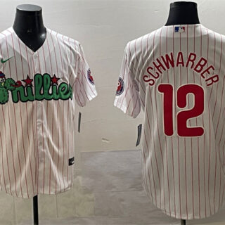 Men's Philadelphia Phillies #12 Kyle Schwarber White Phanatic Cool Base Stitched Jersey