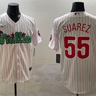 Men's Philadelphia Phillies #55 Ranger Suarez White Phanatic Cool Base Stitched Jersey