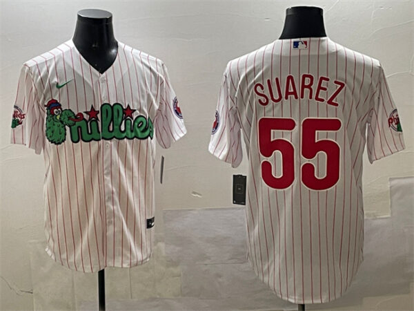Men's Philadelphia Phillies #55 Ranger Suarez White Phanatic Cool Base Stitched Jersey