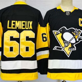 Men's Pittsburgh Penguins #66 Mario Lemieux Black 2024-25 Home With C Patch Stitched Hockey Jersey