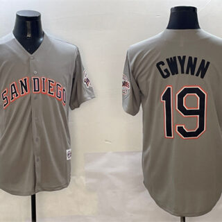 Men's San Diego Padres #19 Tony Gwynn Grey With Patch Cool Base Stitched Jersey