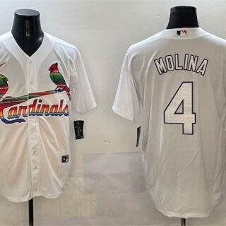 Men's St. Louis Cardinals #4 Yadier Molina White Cool Base Stitched Baseball Jersey