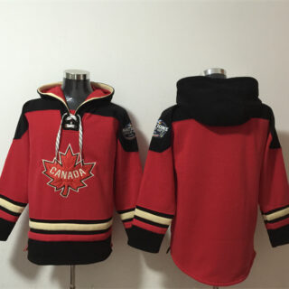 Men's Team Canada Blank 2025 Red Black Ageless Must-Have Lace-Up Pullover Hoodie