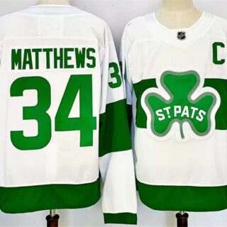 Men's Toronto Maple Leafs #34 Auston Matthews White Green 2024-25 With C Patch Stitched Jersey