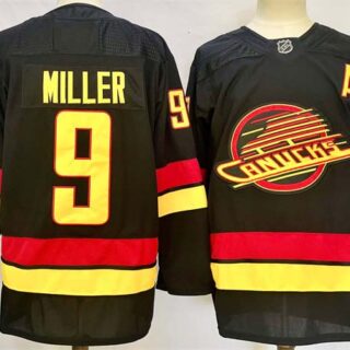 Men's Vancouver Canucks #9 J.T. Miller Black 2024-25 With A Patch Alternate Stitched Hockey Jersey