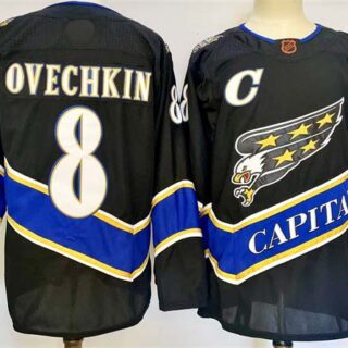Men's Washington Capitals #8 Alexander Ovechkin Black 2024-25 C Patch Home Stitched Hockey Jersey