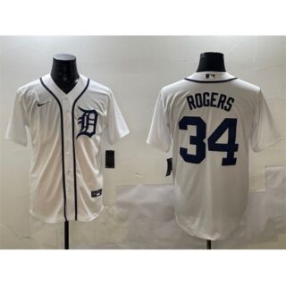 Men's Detroit Tigers #34 Jake Rogers White Cool Base Stitched Baseball Jersey