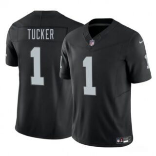 Men's Las Vegas Raiders #1 Tre Tucker Black 2025 F.U.S.E. Vapor Football Stitched Jersey