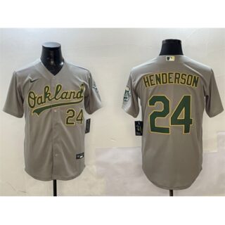 Men's Oakland Athletics #24 Ricky Henderson Gray With Stitched Baseball Jersey