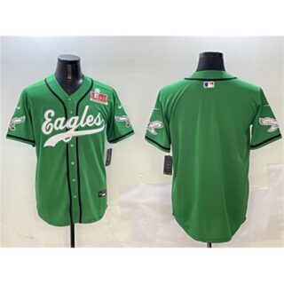Men's Philadelphia Eagles Blank Green 2025 Super Bowl LIX Stitched Baseball Jersey