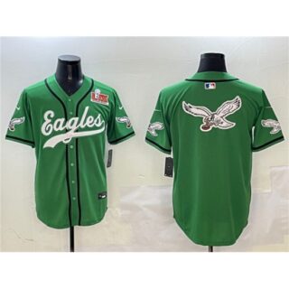 Men's Philadelphia Eagles Team Big Logo Green 2025 Super Bowl LIX Stitched Baseball Jersey