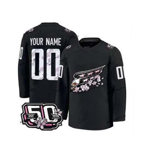 Men's Custom Washington Capitals Jersey 50th Anniversary V2 Cherry Blossom Black Jerseys