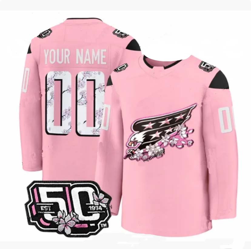 Men's Custom Washington Capitals Jersey 50th Anniversary V2 Cherry Blossom Pink Jerseys