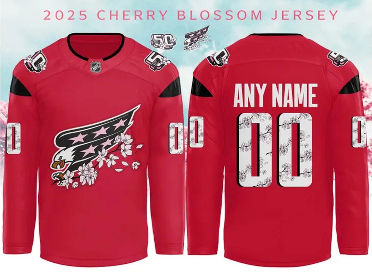 Men's Custom Washington Capitals Jersey 50th Anniversary V2 Cherry Blossom Red Jerseys