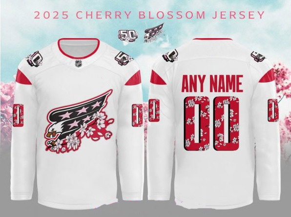 Men's Custom Washington Capitals Jersey 50th Anniversary V2 Cherry Blossom White Jerseys