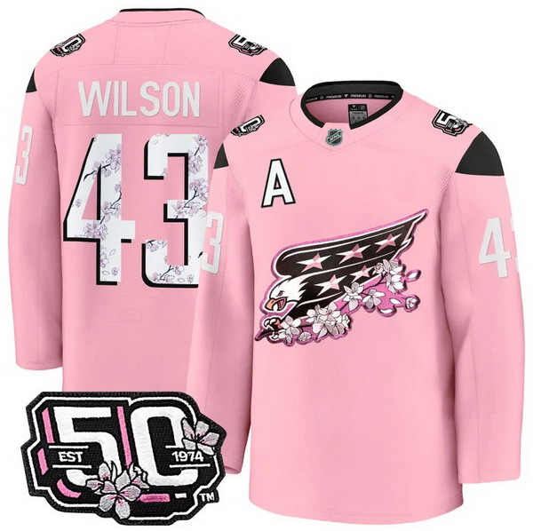 Men's Washington Capitals #43 Tom Wilson 50th Anniversary Cherry Blossom Premium Pink Jersey - All Stitched